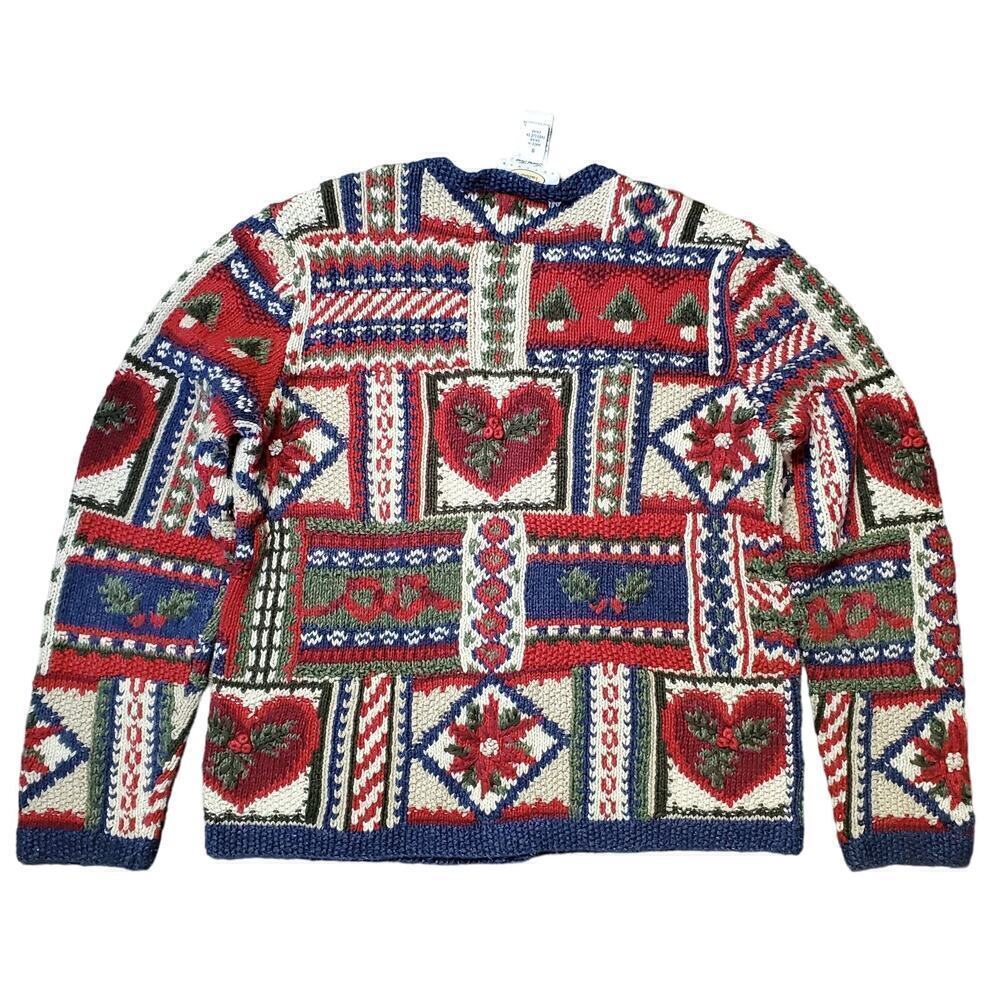Talbots Petite Hand Knit Heart Grandma Cardigan Sweater Hearts Coat Size Small - Picture 8 of 8